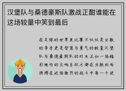 汉堡队与桑德豪斯队激战正酣谁能在这场较量中笑到最后