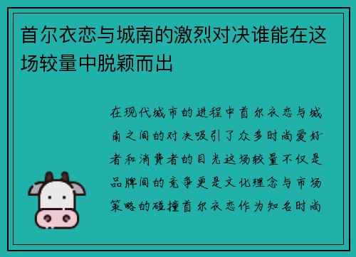 首尔衣恋与城南的激烈对决谁能在这场较量中脱颖而出