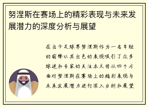 努涅斯在赛场上的精彩表现与未来发展潜力的深度分析与展望