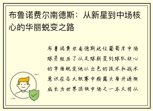 布鲁诺费尔南德斯：从新星到中场核心的华丽蜕变之路