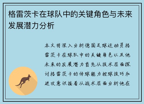 格雷茨卡在球队中的关键角色与未来发展潜力分析