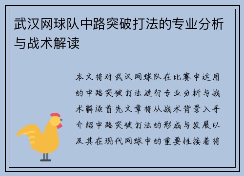 武汉网球队中路突破打法的专业分析与战术解读
